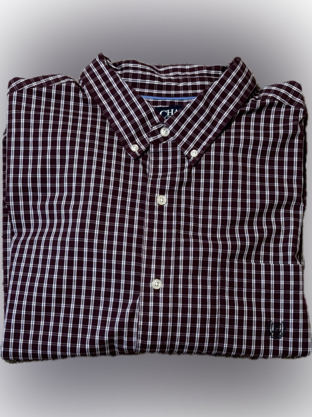 207 Chaps Men's Burgundy/Purple and White Plaid Button-Down Shirt, Size 3X